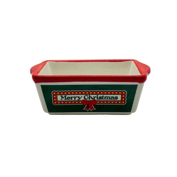 AC Moore Merry Christmas Small Ceramic Casserole Baker Nostalgic Holiday Kitchen - Picture 4 of 12
